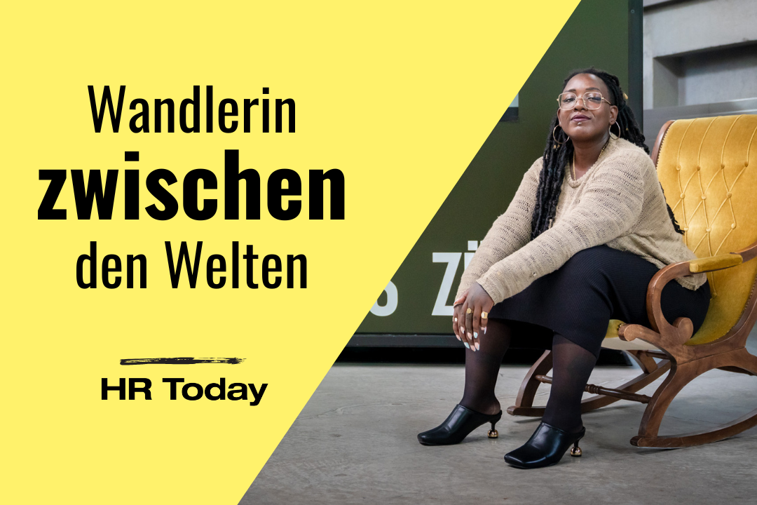 Das Bild zeigt rechts Yuvviki Dioh in einem Schaukelstuhl, links den Titel "Wandlerin zwischen den Welten"