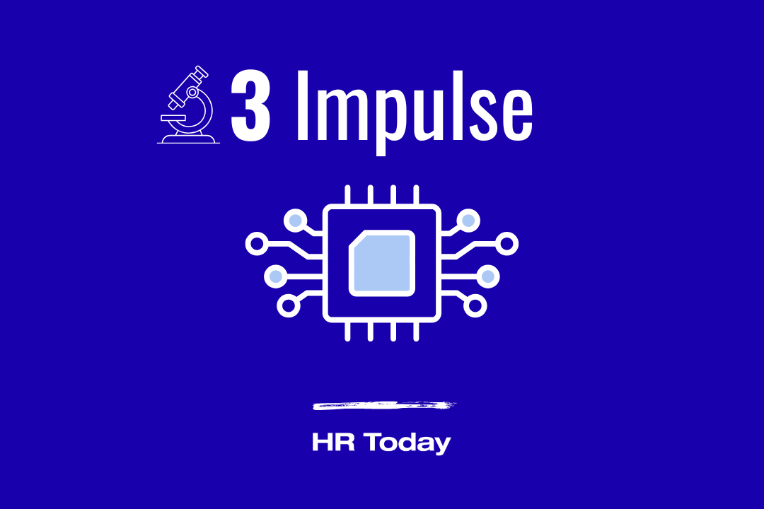 Blaues Bild mit der Aufschrift 3 Impulse, daneben ein Icon eines Mikroskop, gross mittig eine Illustration einer CPU.
