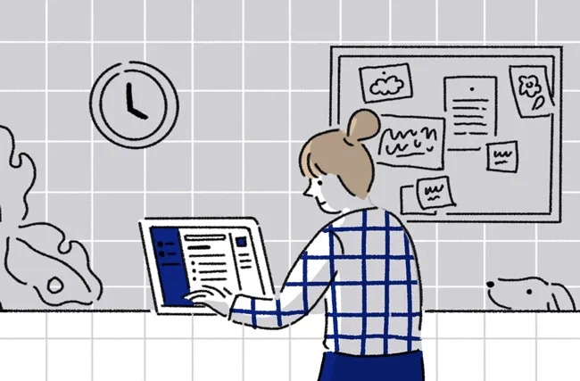 Illustration einer Frau, die am Laptop arbeitet