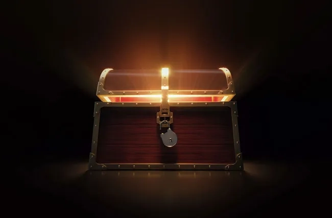 Schatztruhe mit verborgenen Gold, symbolisch für versteckte Stärken.