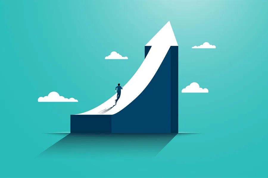 Illustration d'un homme qui gravit une flèche pointant vers le haut