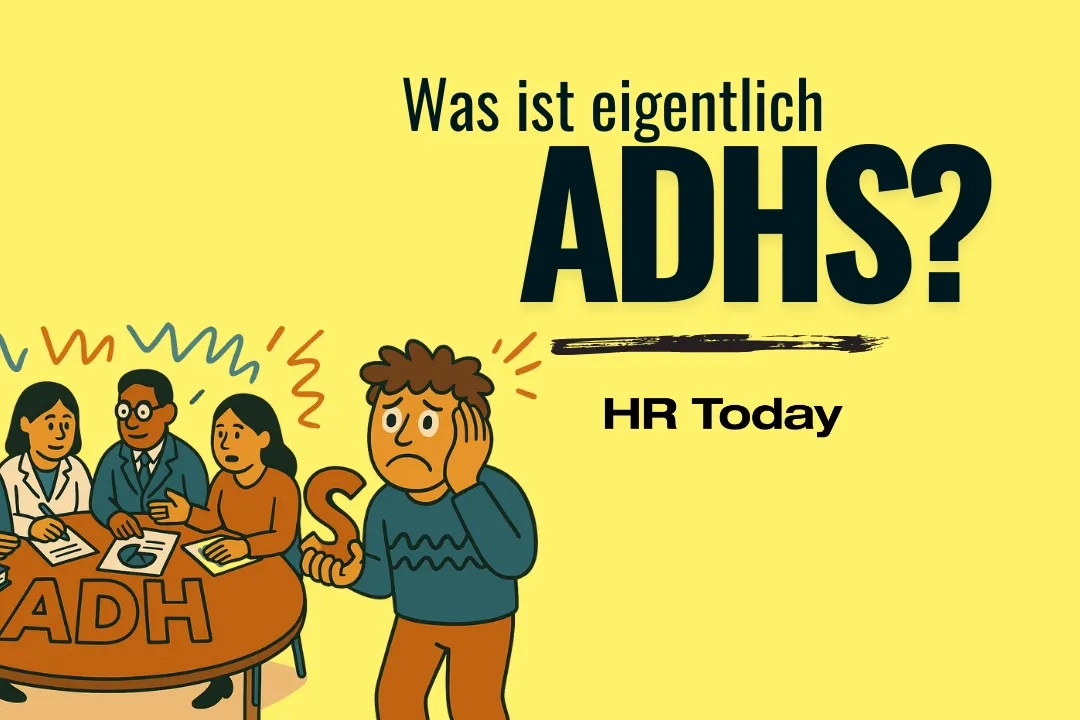 Teaser für die Serie. Comicartige Illustration eines runden Tisches mit der Aufschrift „ADH“. Um den Tisch sitzen Forschende aus verschiedenen Disziplinen und diskutieren. Abseits des Tisches steht eine frustrierte Person, die ein einzelnes „S“ in der Hand hält – das fehlende Puzzleteil, um „ADH“ zu „ADHS“ zu ergänzen. Die Szene symbolisiert, dass die Perspektive von Betroffenen Teil der interdisziplinären Forschung sein muss.