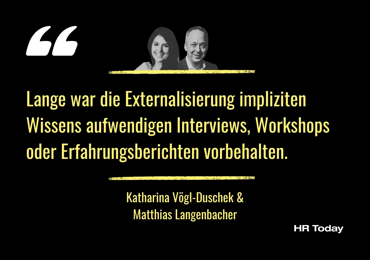 Zitatgrafik: Lange war die Externalisierung impliziten Wissens aufwendigen Interviews, Workshops oder Erfahrungsberichten vorbehalten.