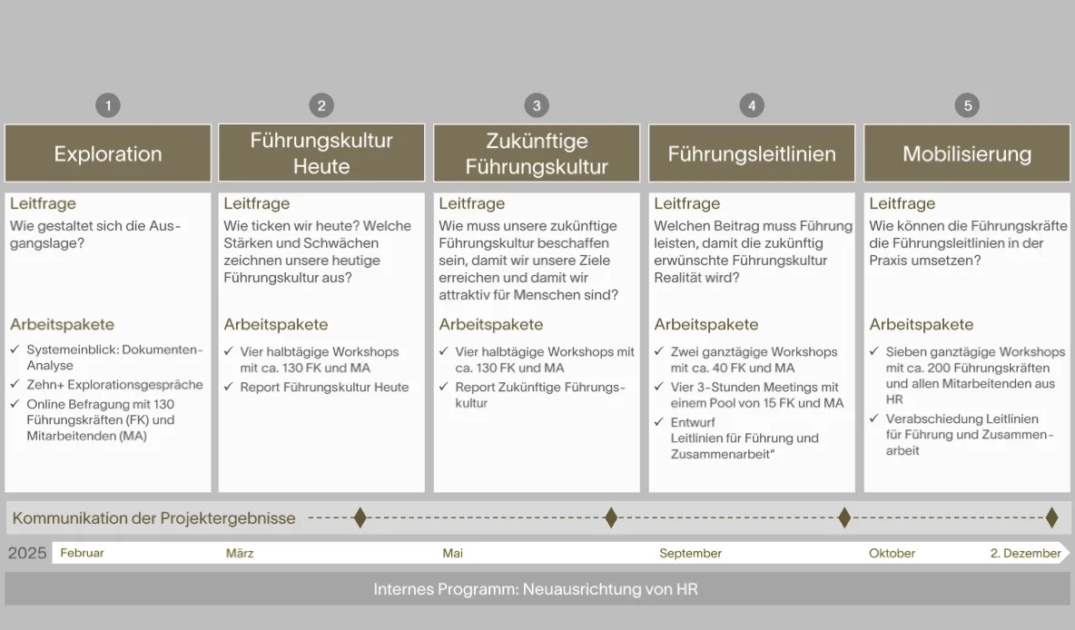 Tabelle mit den Phasen des Projekts "Führungsleitlinien" der Stadt Schaffhausen